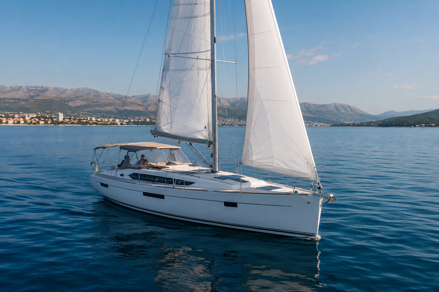 AI illustration of an Oceanis 38.1 type sailing yacht, not a photograph of the listed boat